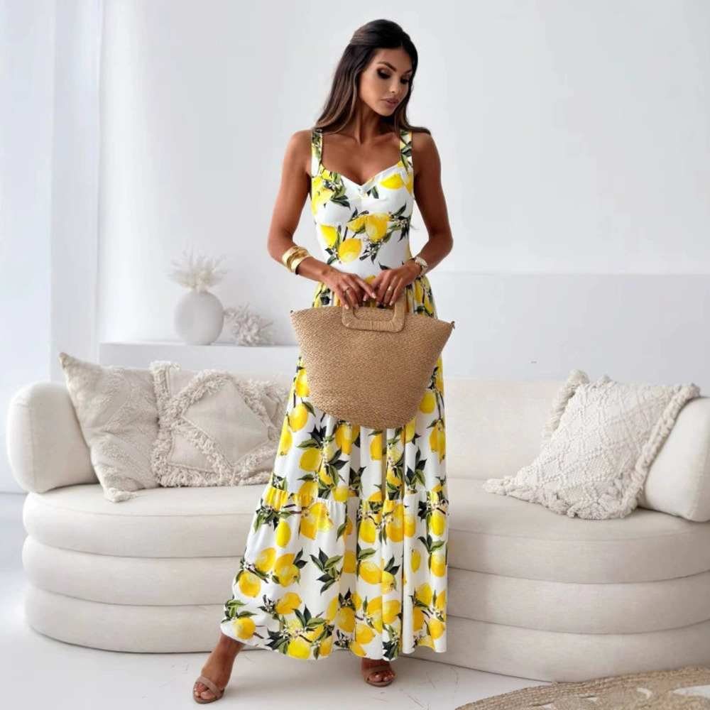ZARA Summer Printed Strappy Sundress With Cinched Waist and Flared Skirt